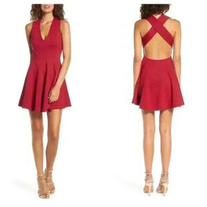 Lulu’s Going Steady Backless‎ Skater Dress Wine XL